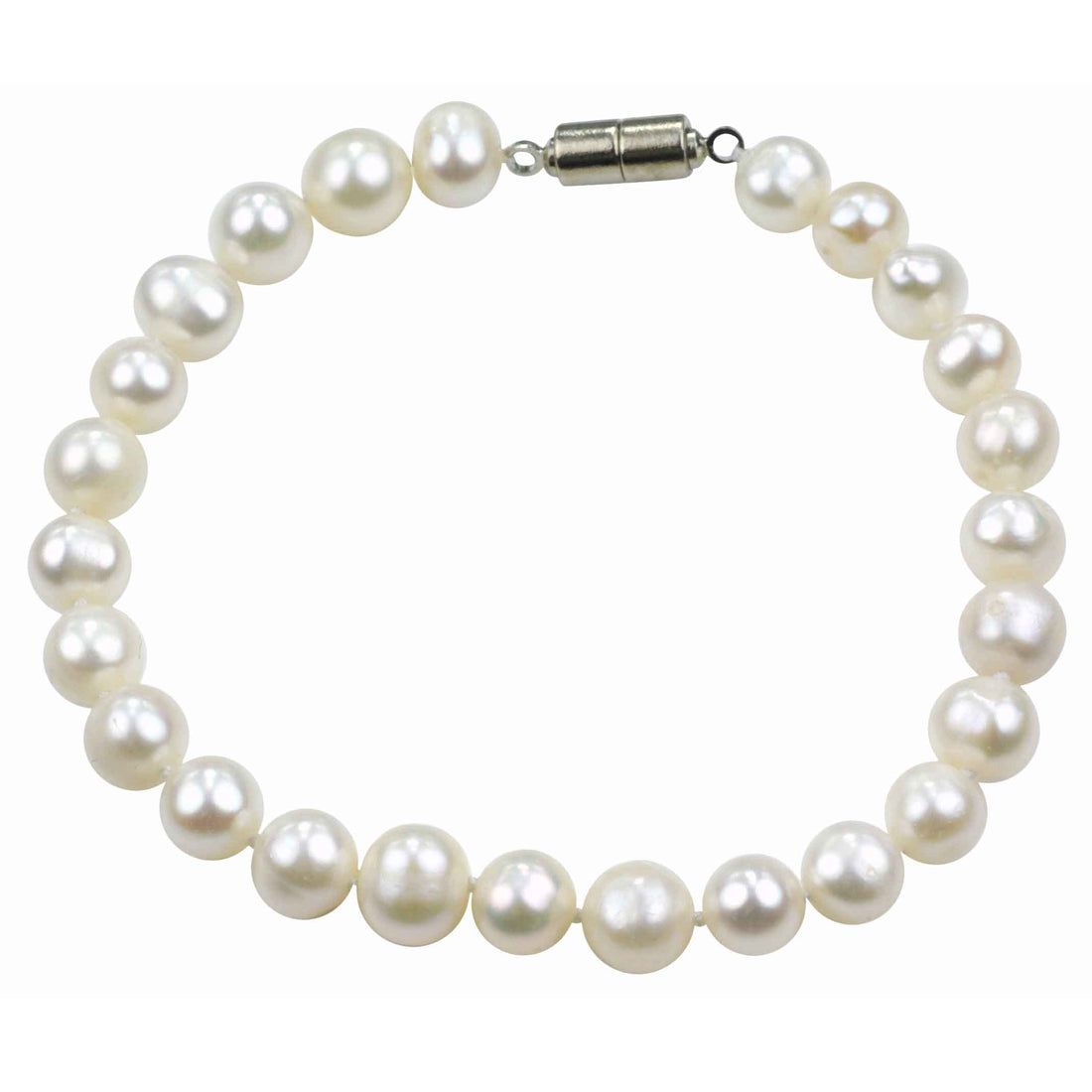 Wit handgeknoopt zoetwater parel armband met magneetslot | Walla