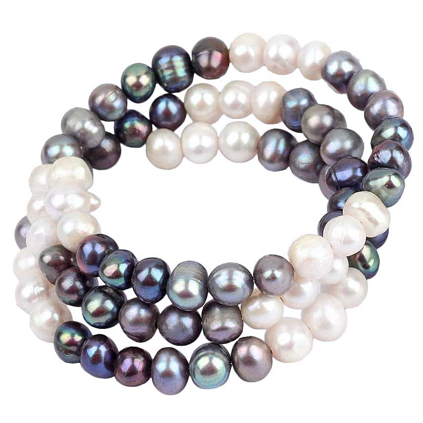 Zoetwater parel wikkel armband met witte, grijze en blauw grijze parels | Wrap White Grey Blue Pearl