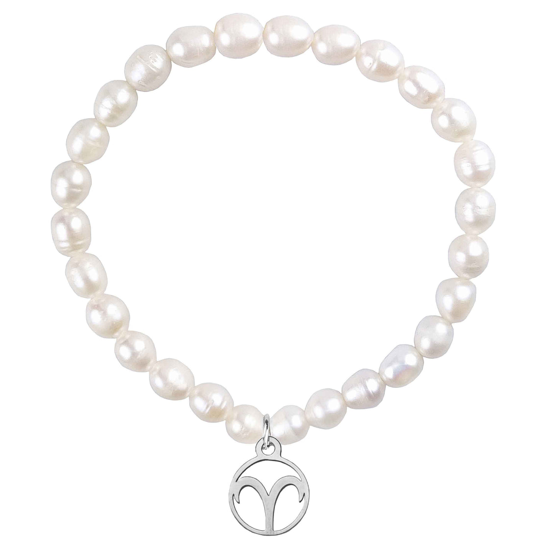 Wit zoetwater parel armband met zilveren symbool van sterrenbeeld Ram van edelstaal | Zilveren sterrenbeeld Ram