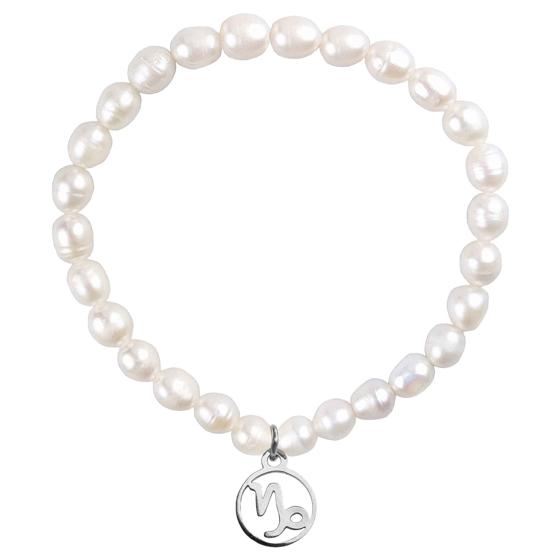 Wit zoetwater parel armband met zilver edelstalen symbool sterrenbeeld steenbok | Parel armband Zilveren Sterrenbeeld Steenbok