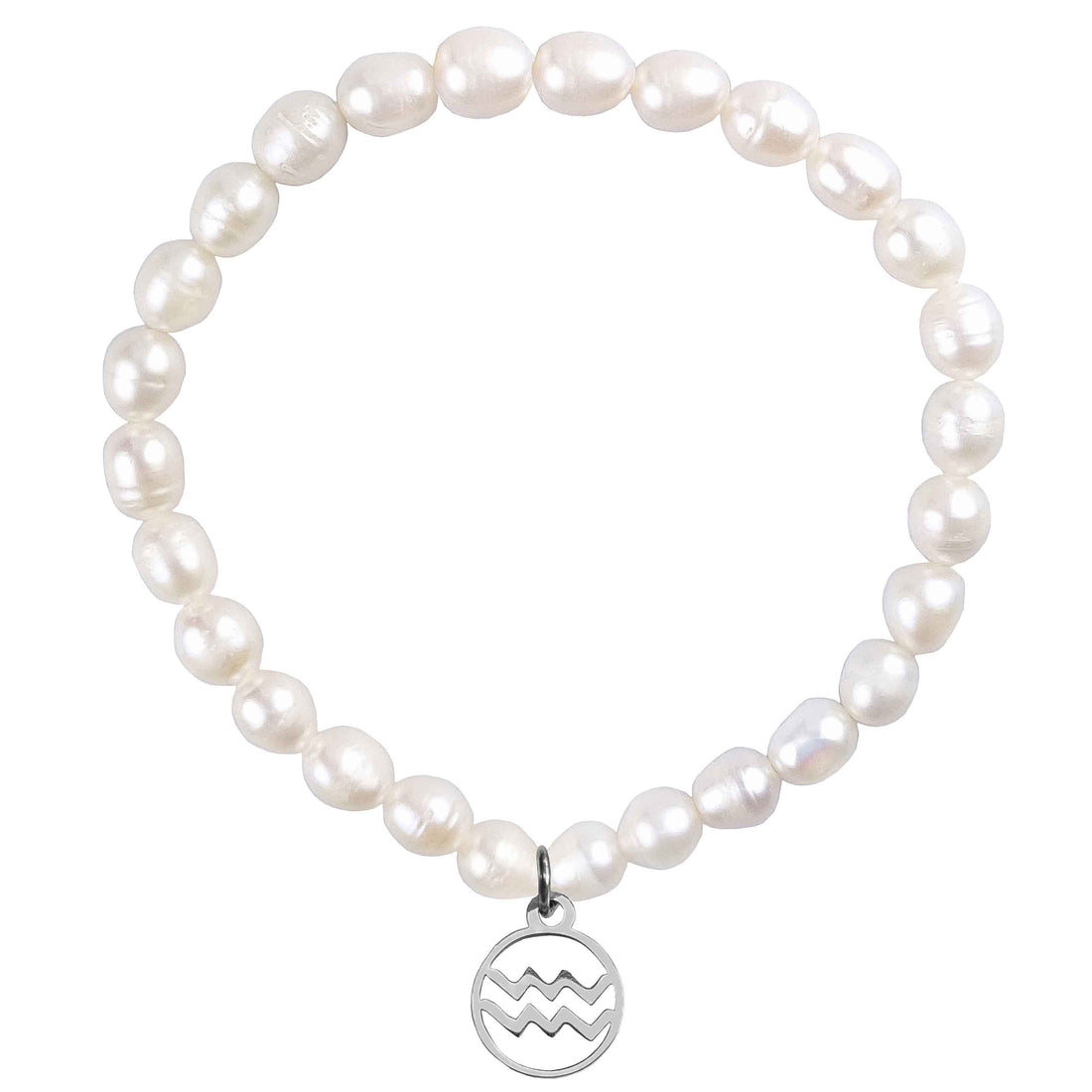 Wit zoetwater parel armband met zilver edelstalen symbool van sterrenbeeld Waterman | Parel armband Zilveren sterrenbeeld Waterman