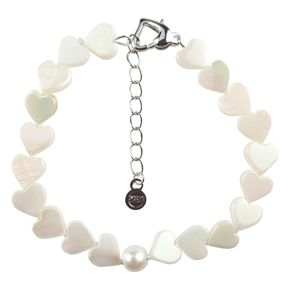 Wit zoetwater parel armband met wit parelmoeren hartjes | White Pearl Heart Shell