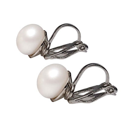 Witte zoetwater parel clips oorbellen zijaanzicht | Cadeau set met zoetwater parel clips oorbellen Clip Pearl