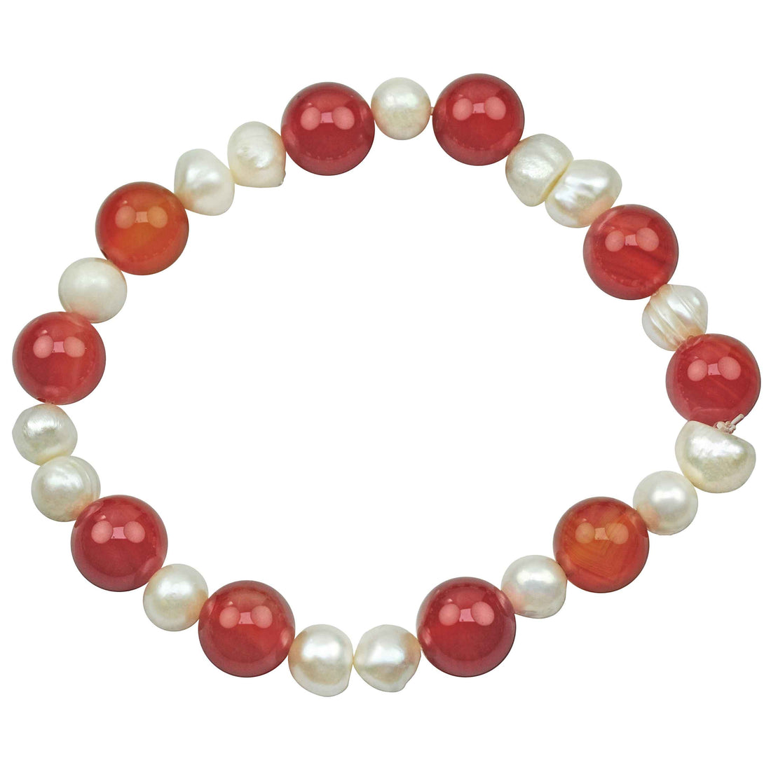 Wit zoetwater parel armband met rode agaat, elastisch | Pearl Red Agate