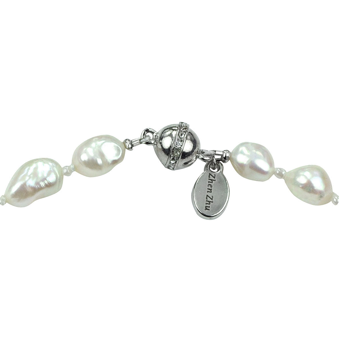 Magneetslotje van zoetwater parelketting met witte parels en kralen met Delfts blauw motief | Hollands Glorie Spiral White