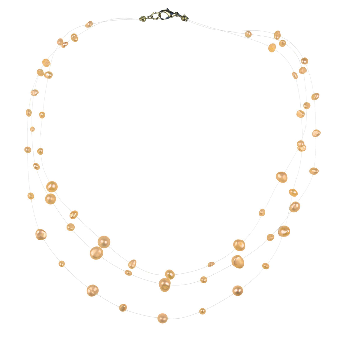 Zoetwater parelketting met zalm kleurige parels in 3 rijen en sterling zilveren slotje (925) | Jill Z