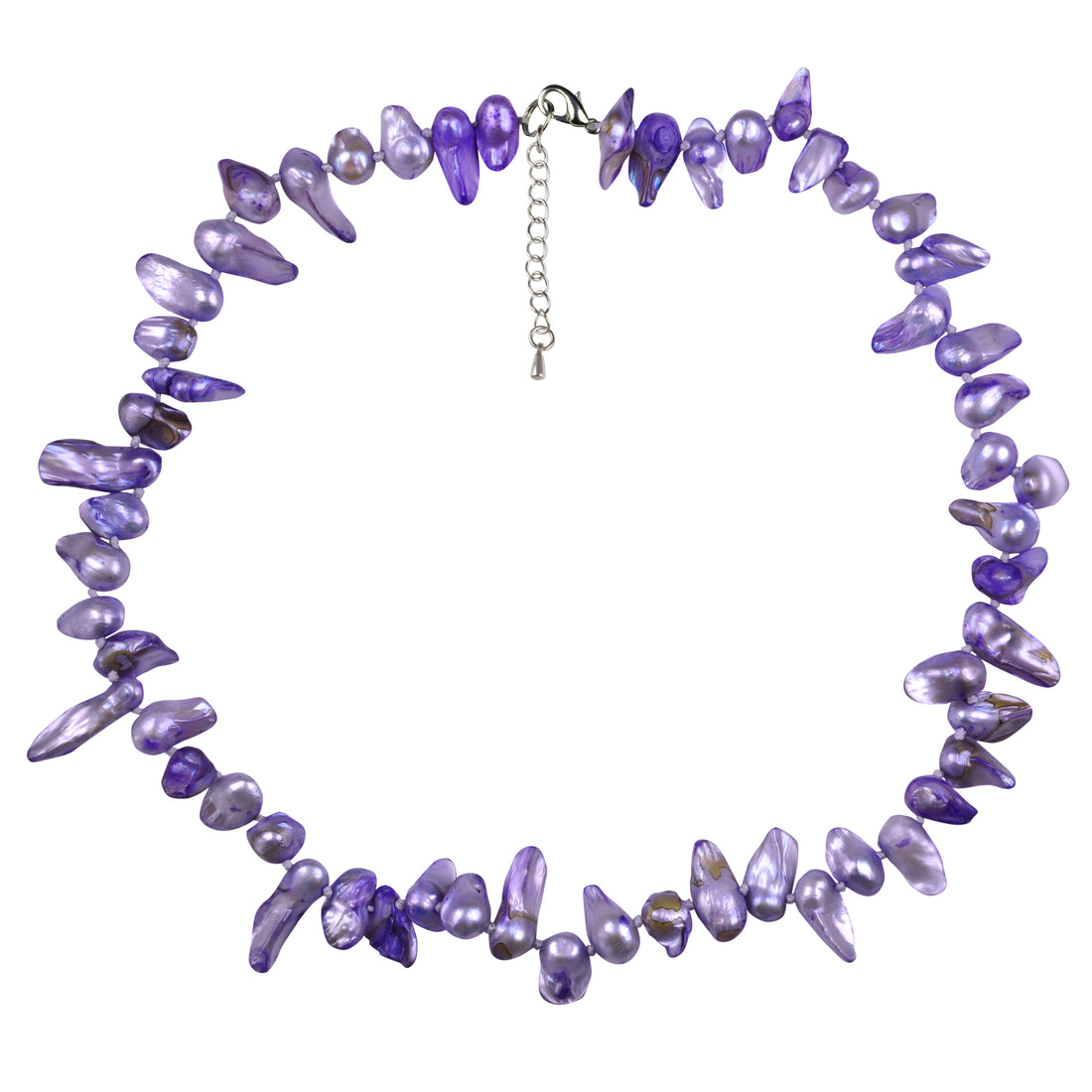 Handgeknoopte zoetwater parelketting met lila kleurige parels en sterling zilver (925) | Purple Blister