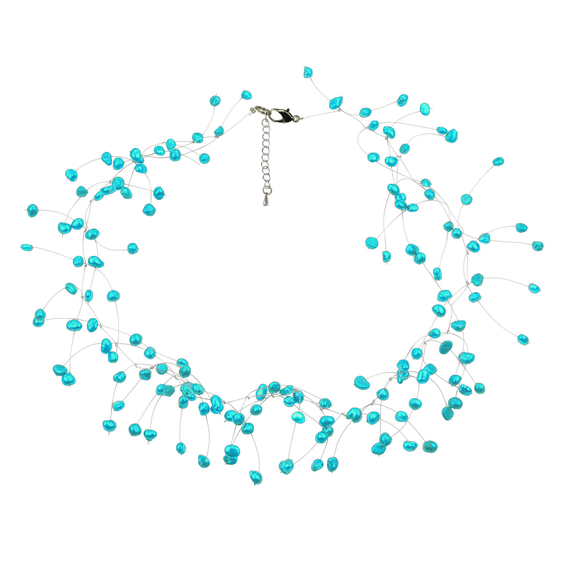 Zoetwater parelketting met aqua blauwe parels en sterling zilver (925) | Sparkling Aqua