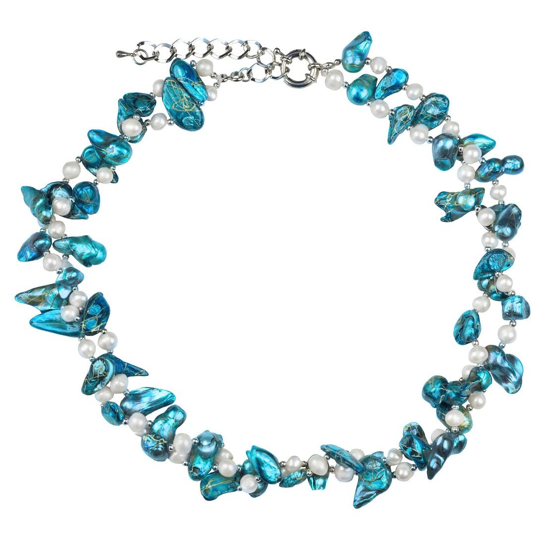 Wit blauwe zoetwater parelketting met sterling zilver (925) | Turtle Aqua