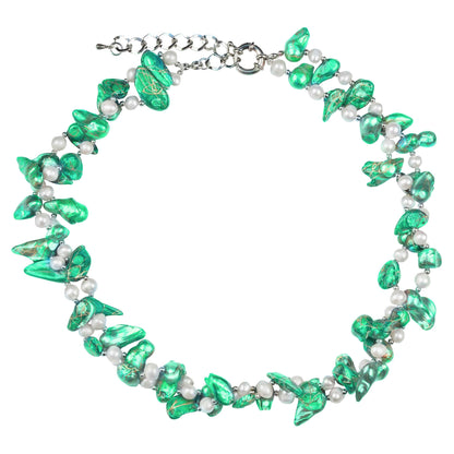 Zoetwater parelketting met witte en groen parels , sterling zilveren slotje | Turtle Green