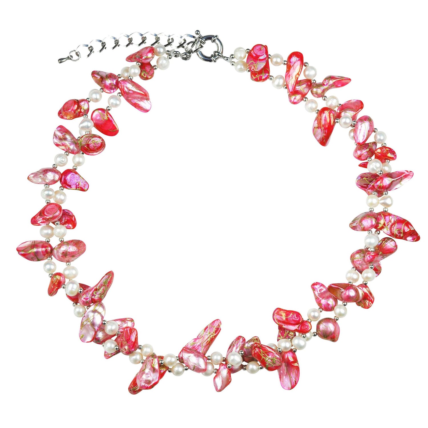 Wit roze parelketting in 2 rijen met sterling zilver (925) | Turtle Pink