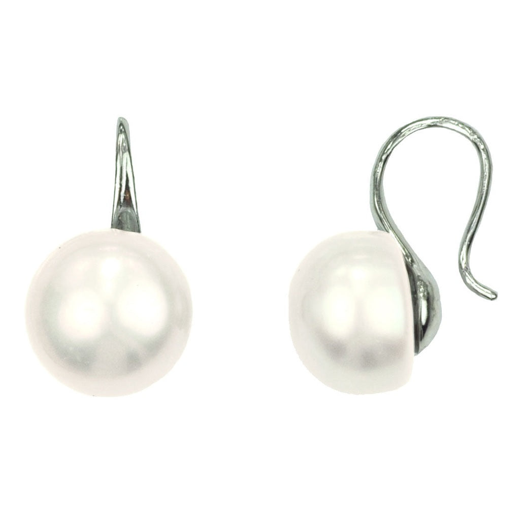 Witte zoetwater parel oorbellen, voor- en zijaanzicht | Leis White
