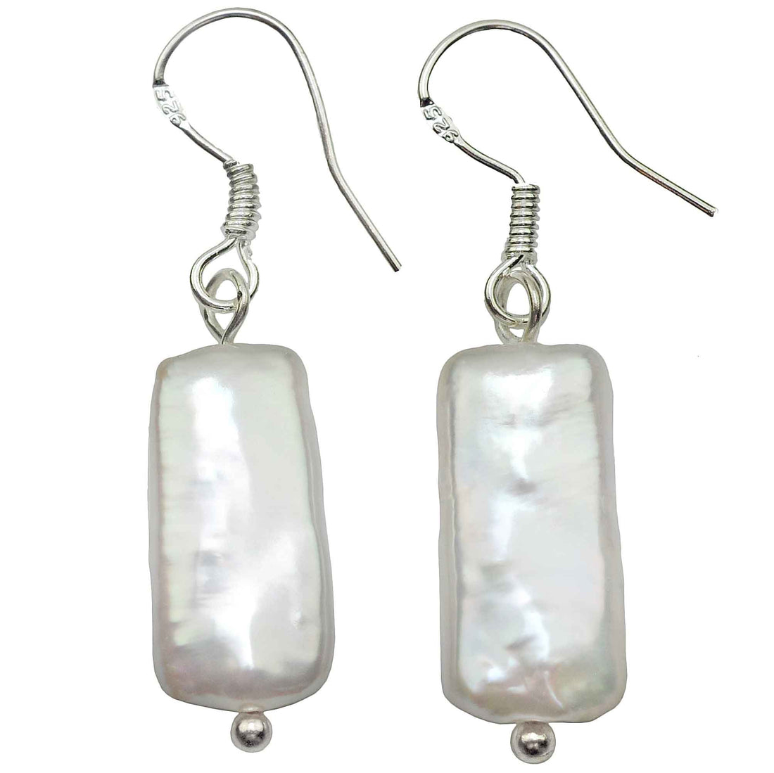 Zoetwater parel oorbellen met witte rechthoekige parels en sterling zilver (925) | Pearl Rectangle White