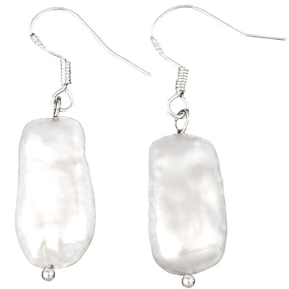 Zoetwater parel oorbellen met witte rechthoekige parels en sterling zilver (925), zijkant | Pearl Rectangle White