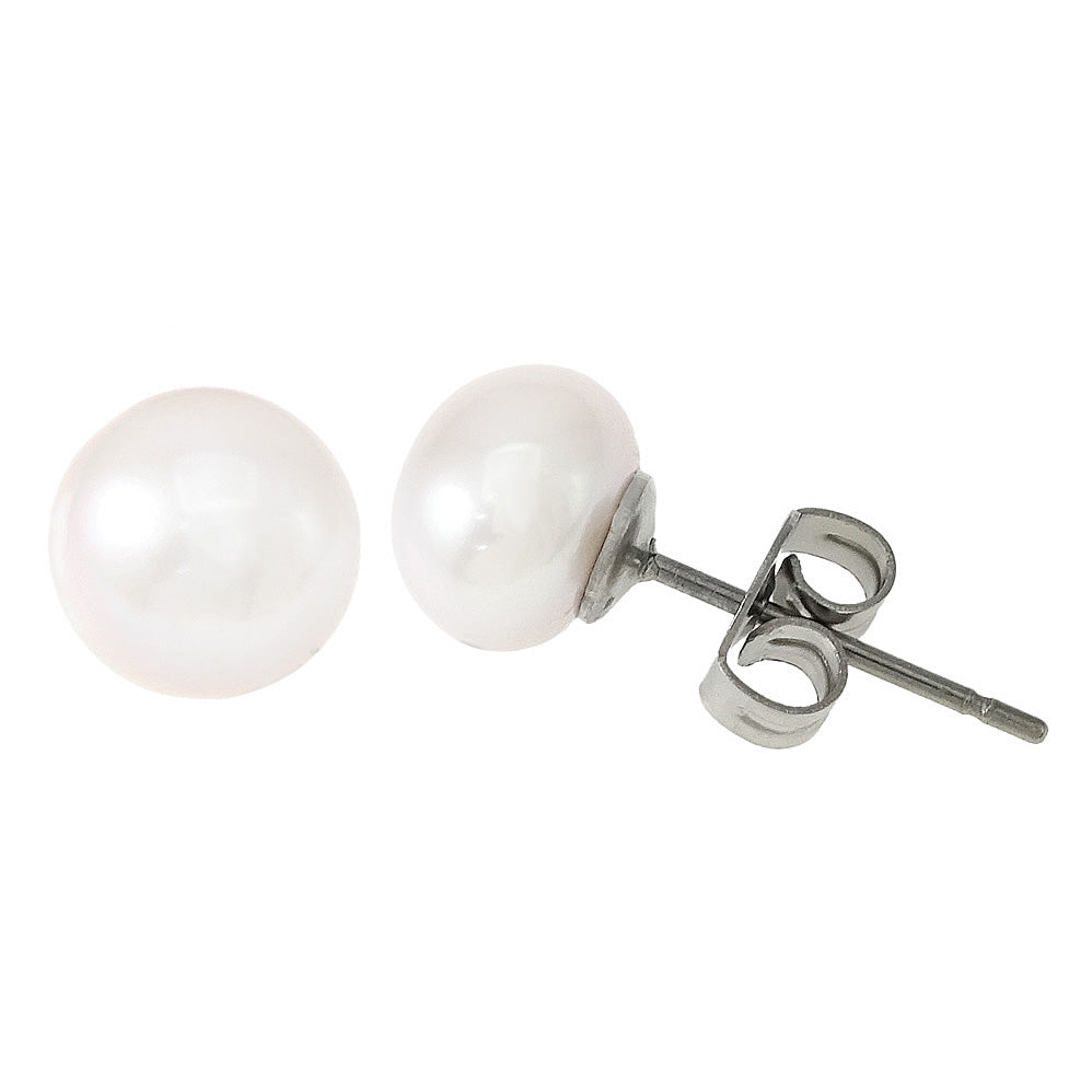 Witte zoetwater parel oorbellen, witte parel oorknopjes 10 mm | Pearl White 10 mm