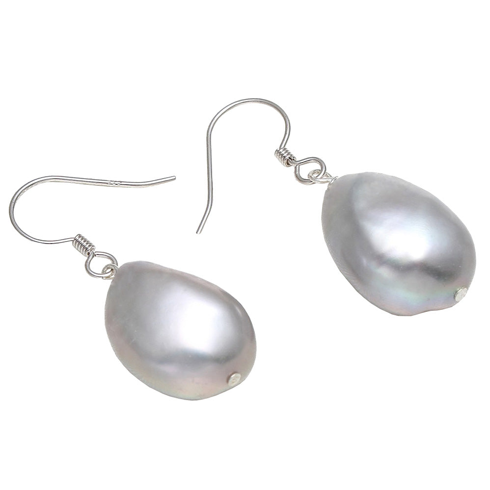 Grijze barok parels met sterling zilver zijaanzicht | Big Grey Dangling Baroque Pearl