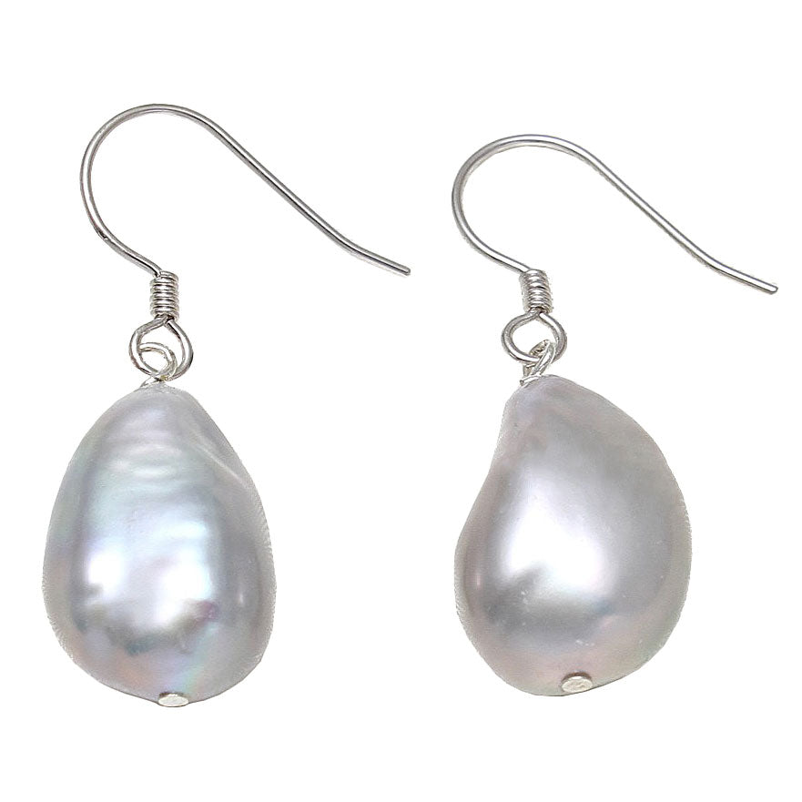 Grijze barok parels met sterling zilver | Big Grey Dangling Baroque Pearl