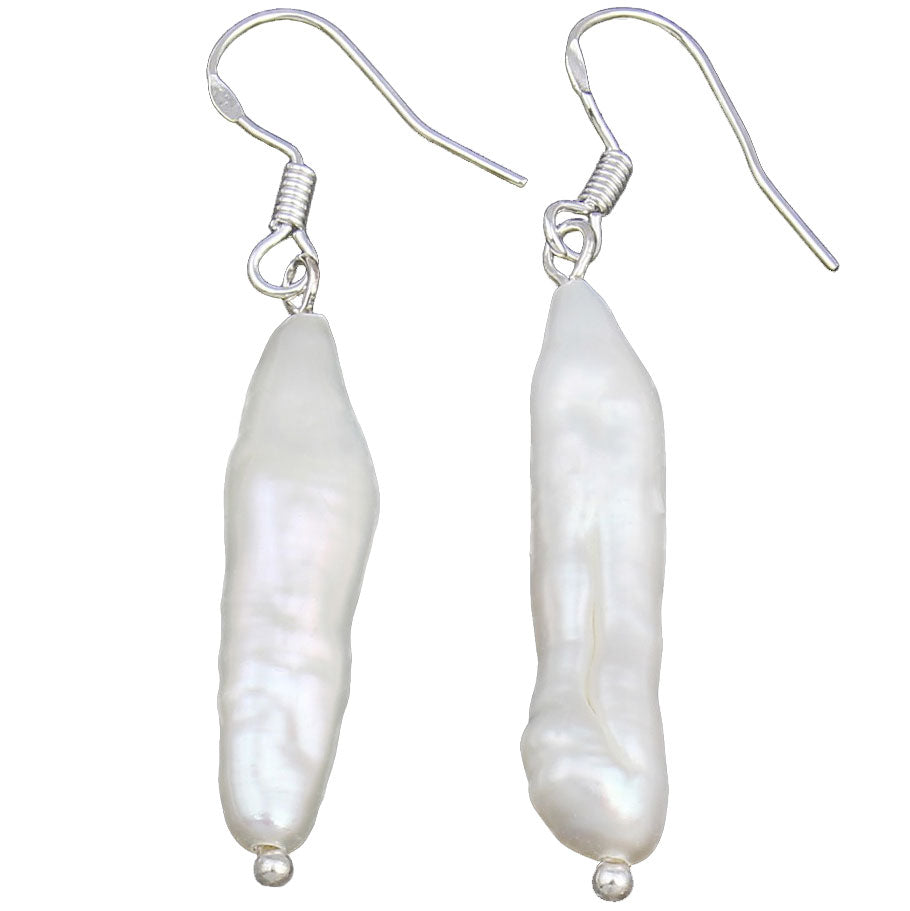 Witte zoetwater parel oorbellen met  witte langwerpige parel en sterling zilver (925) | Big Pearl Stick