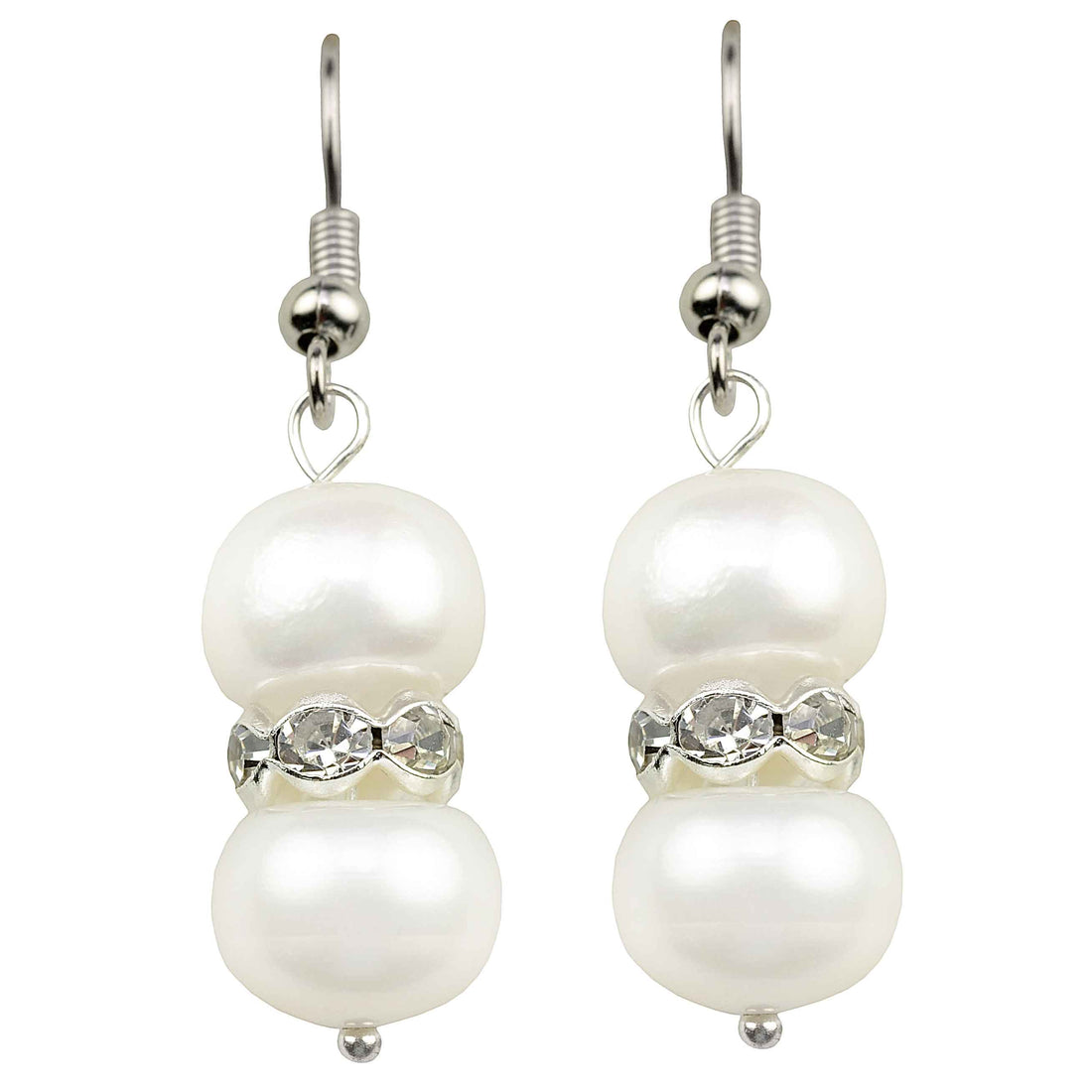Witte zoetwater parel oorbellen met stras stenen en sterling zilver 925 | Bling Pearl