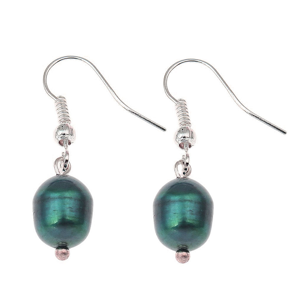 Blauw groene zoetwater parel oorbellen met sterling zilver (925) | Dangling Blue Green Pearl