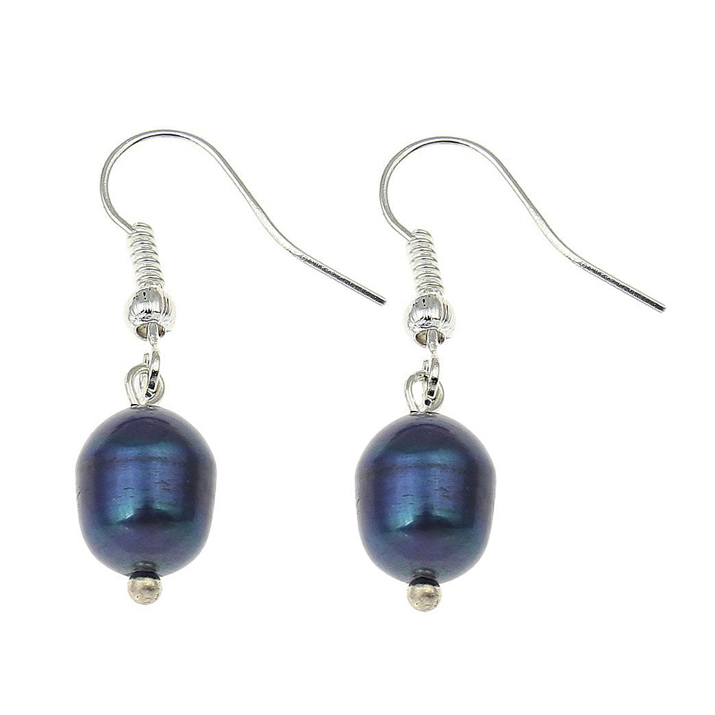 Blauwe zoetwater parel oorbellen met sterling zilver (925) | Dangling Blue Pearl