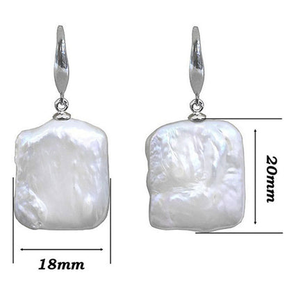 Witte zoetwater parel oorbellen met vierkanten parels en sterling zilver (925), maatindicatie | Dangling Pearl Square