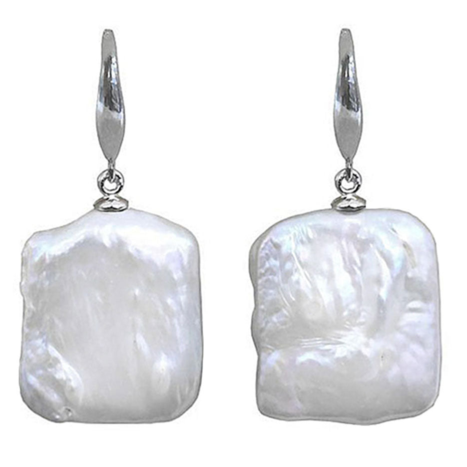 Witte zoetwater parel oorbellen met vierkanten parels en sterling zilver (925) | Dangling Pearl Square