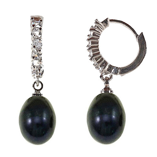 Zoetwater parel oorringen met blauw bruine zoetwater parels en stras steentjes | Dante