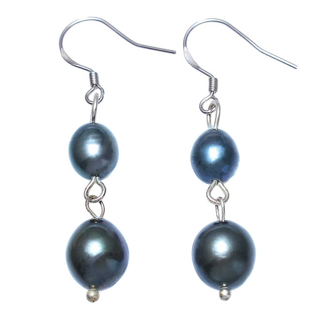 Zoetwater parel oorbellen met blauw zwarte parels en sterling zilver (925) | Dorian