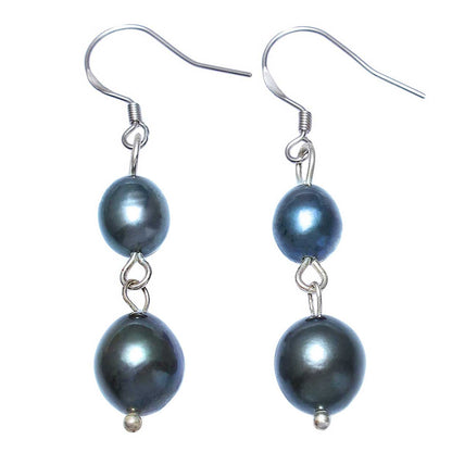 Zoetwater parel oorbellen met blauw zwarte parels en sterling zilver (925) | Dorian