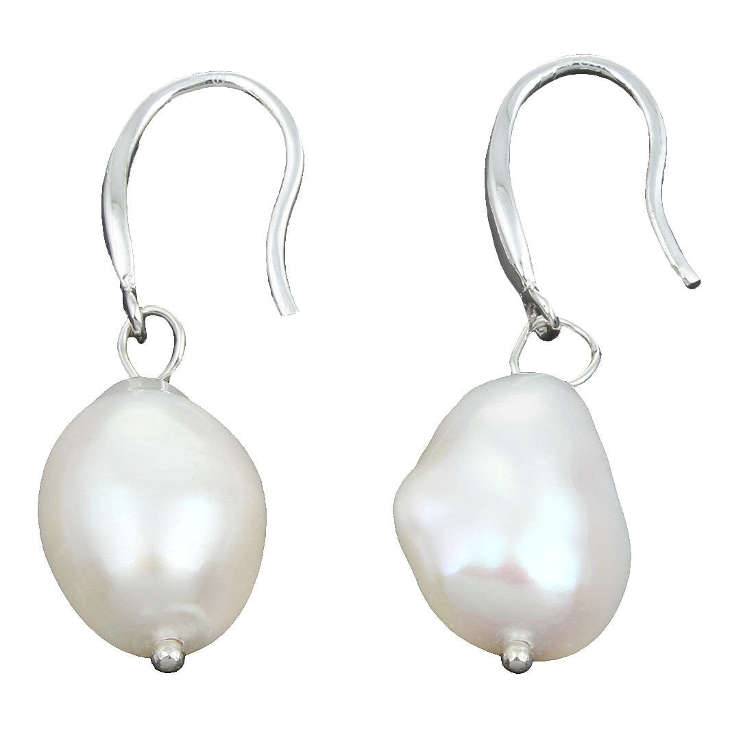 Witte zoetwater parel oorbellen met sterling zilver (925) | Drop Pearl White