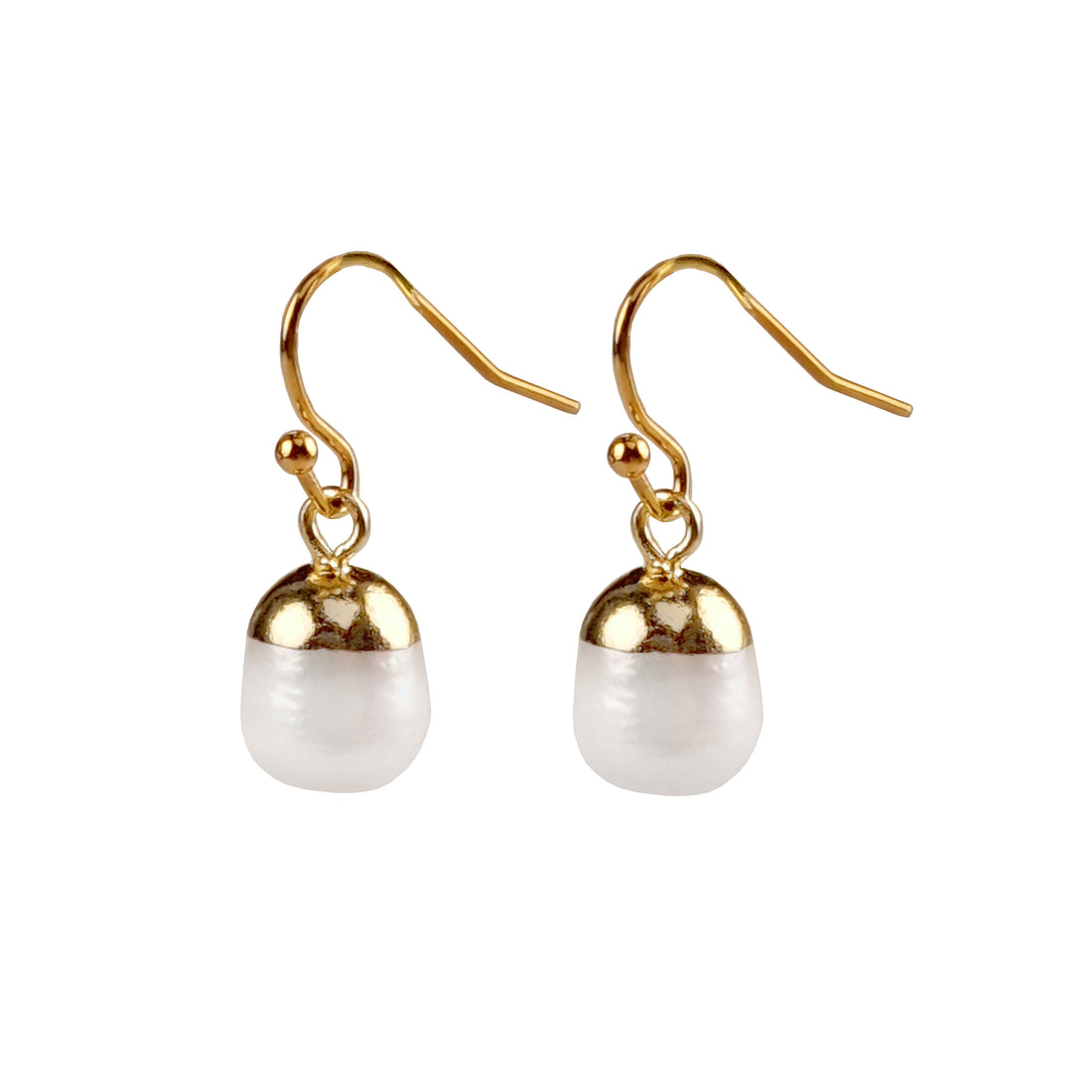 Witte zoetwater parel oorbellen met goud edelstaal | Gold Dip White Pearl