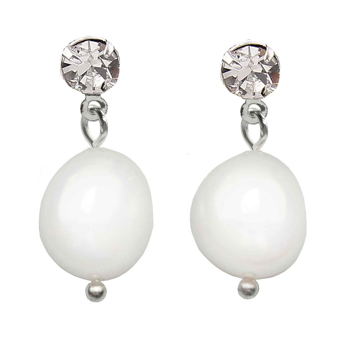 Witte zoetwater parel oorbellen met stras steentjes | Keishi Bling