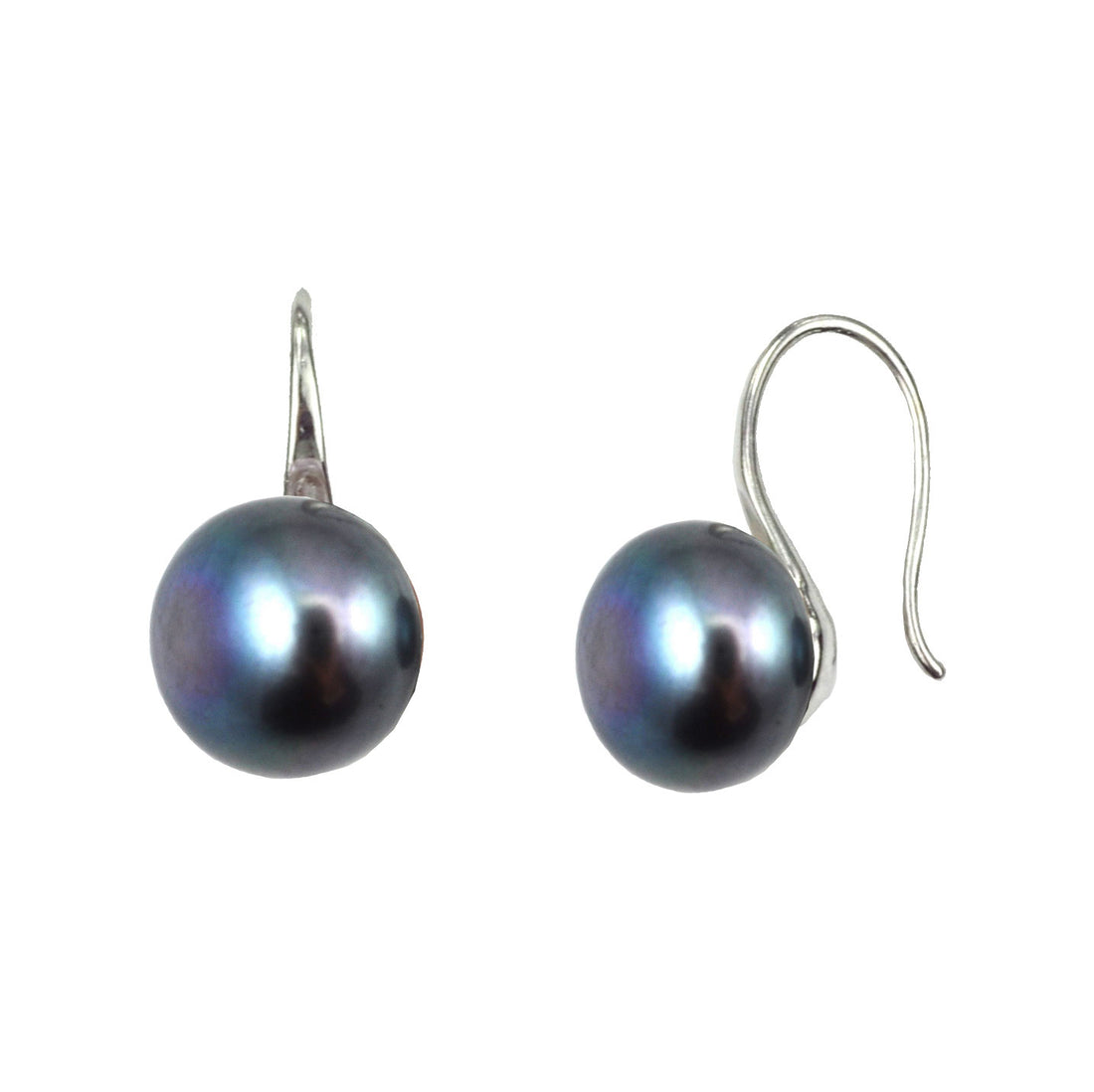 Zoetwater parel oorbellen met zwart blauwe parel, voor- en zijaanzicht | Leis Black