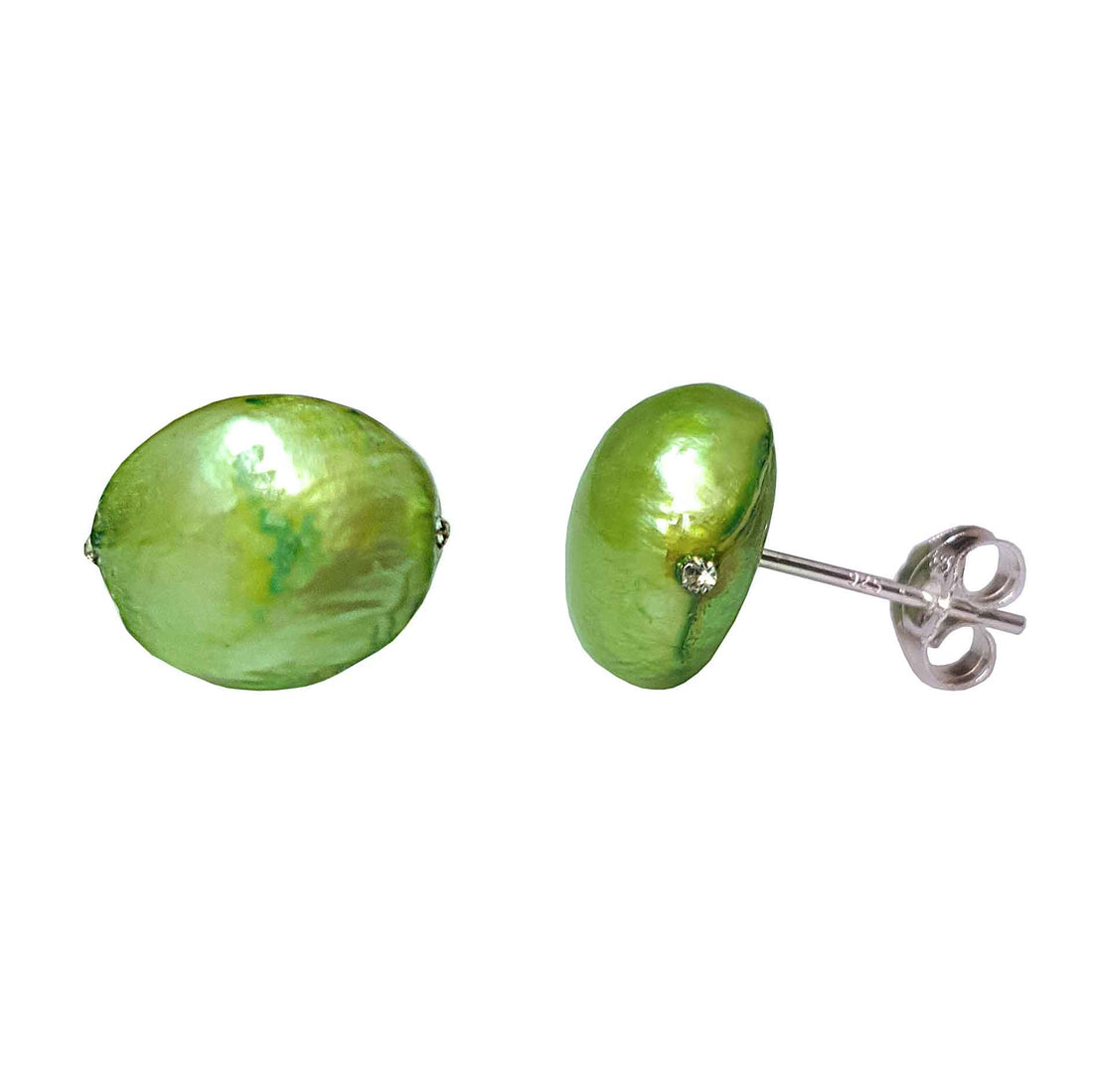 Groene zoetwater parel oorknoppen met sterling zilver (925) | Little Bling Bold Green Pearl