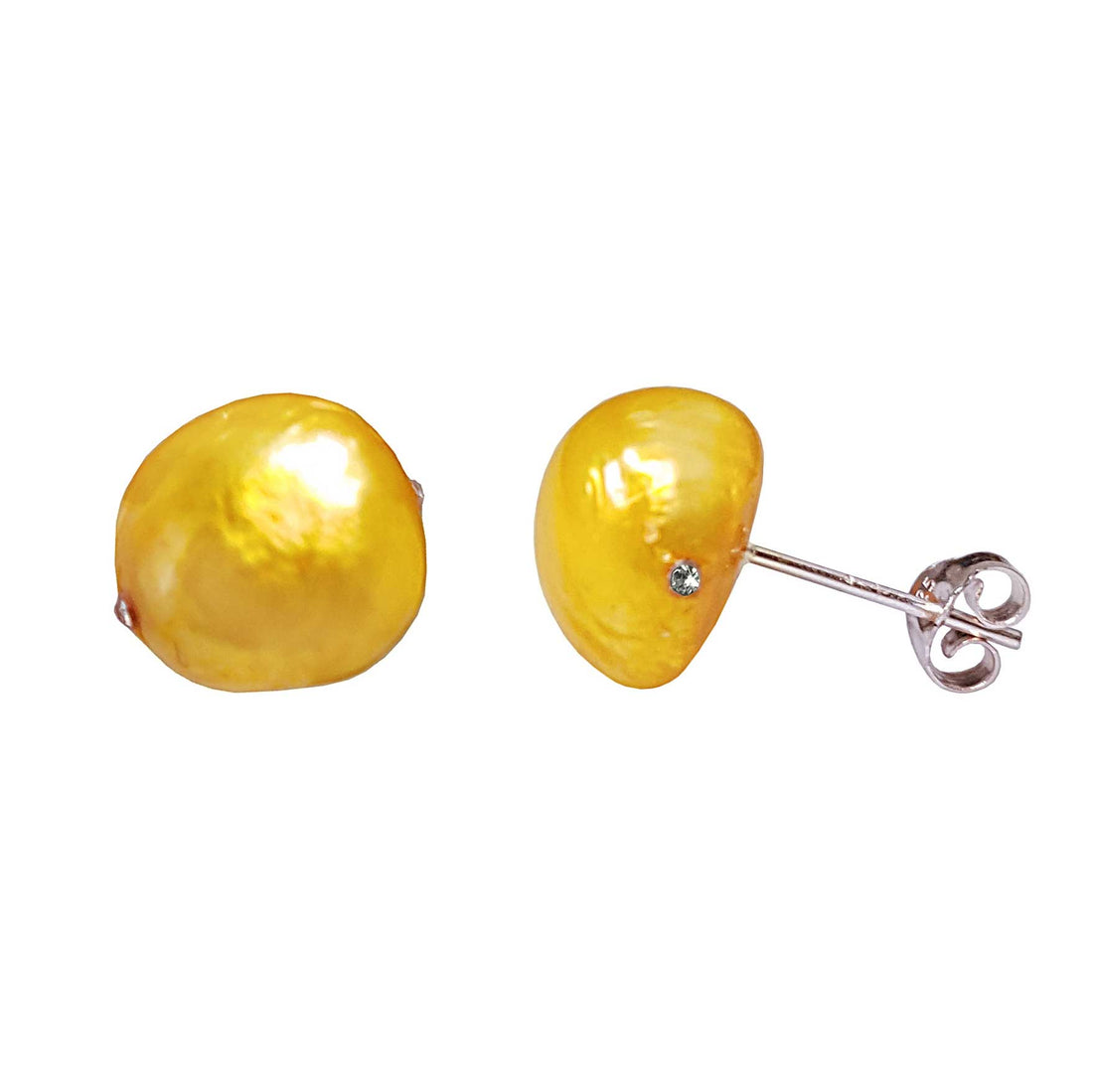 Gele zoetwater parel oorbellen met sterling zilver (925), oorknopje | Little Bling Bold Yellow Pearl