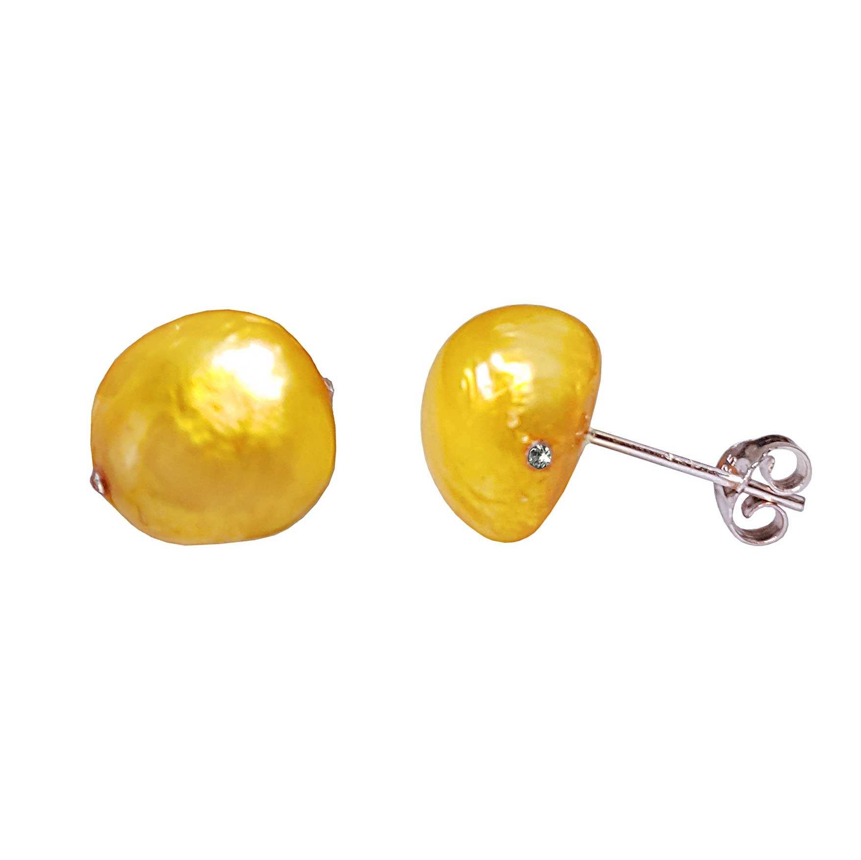 Gele zoetwater parel oorbellen met sterling zilver (925), oorknopje | Little Bling Bold Yellow Pearl