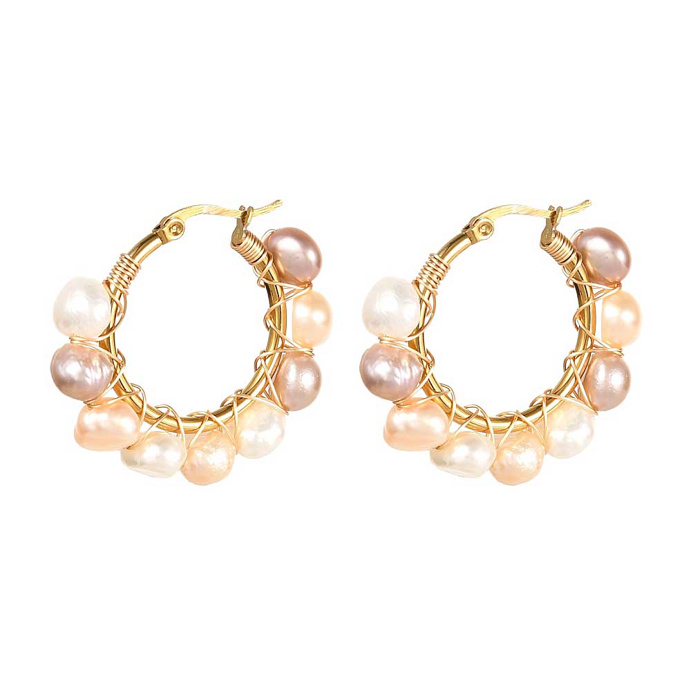Zoetwater parel oorringen met witte, zalm en licht roze parels | Oorbellen Losita