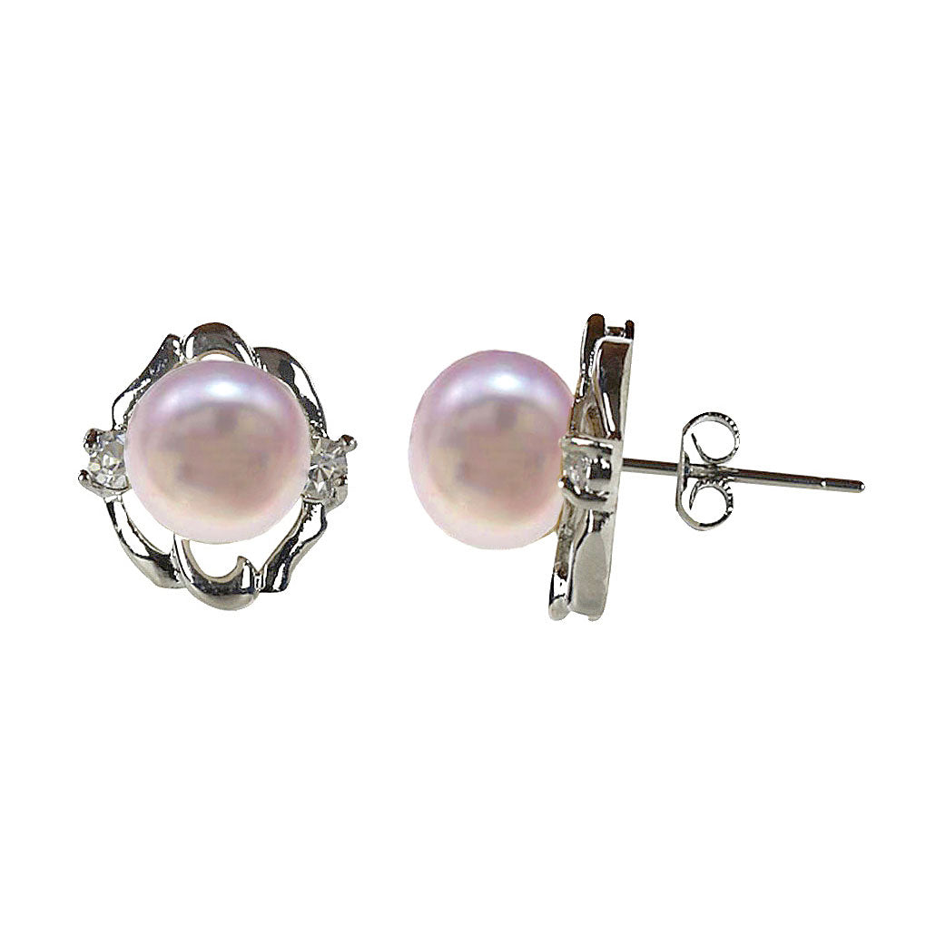 Zoetwater parel oorknopjes met roze parel en stras steentjes | Pada