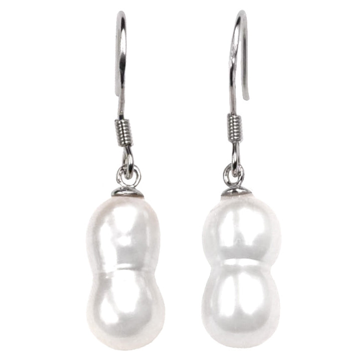 Zoetwater parel oorbellen met witte pinda parel en sterling zilver (925) | Pearl Peanut