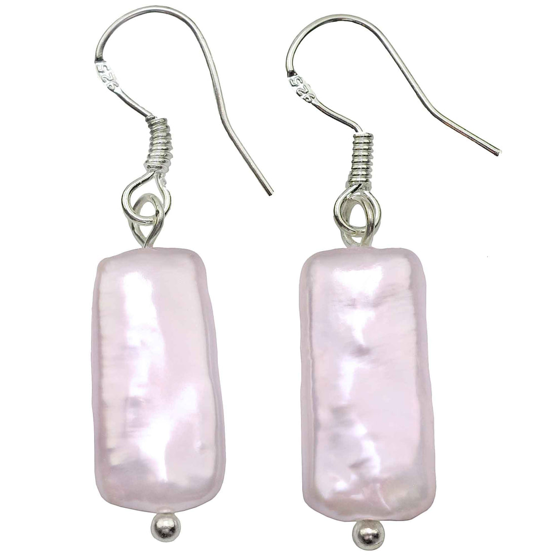 Zoetwater parel oorbellen met roze rechthoekige parels en sterling zilver (925) | Pearl Rectangle Pink