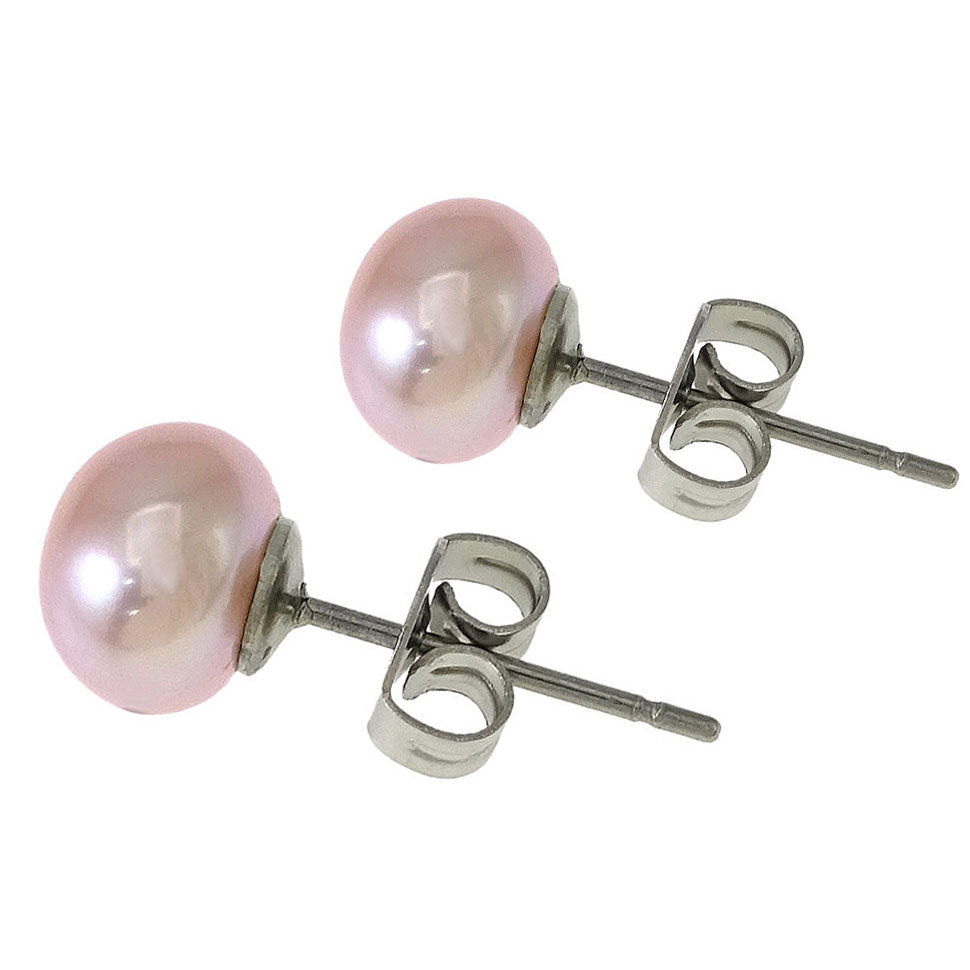 Roze zoetwater parel oorbellen met zilver edelstaal, parel oorknopje, zijaanzicht | Pearl Rose 10 mm