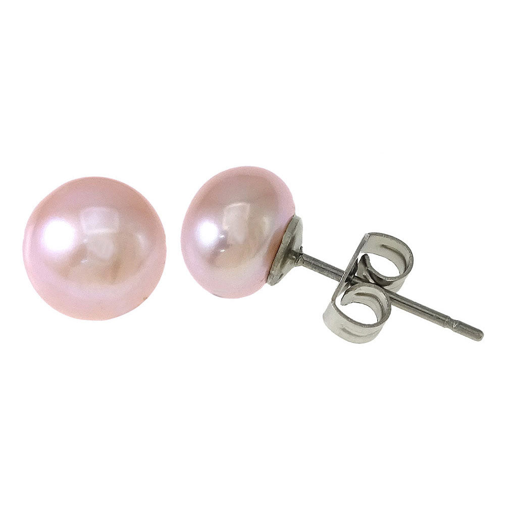 Roze zoetwater parel oorbellen met zilver edelstaal, parel oorknopje | Pearl Rose 10 mm