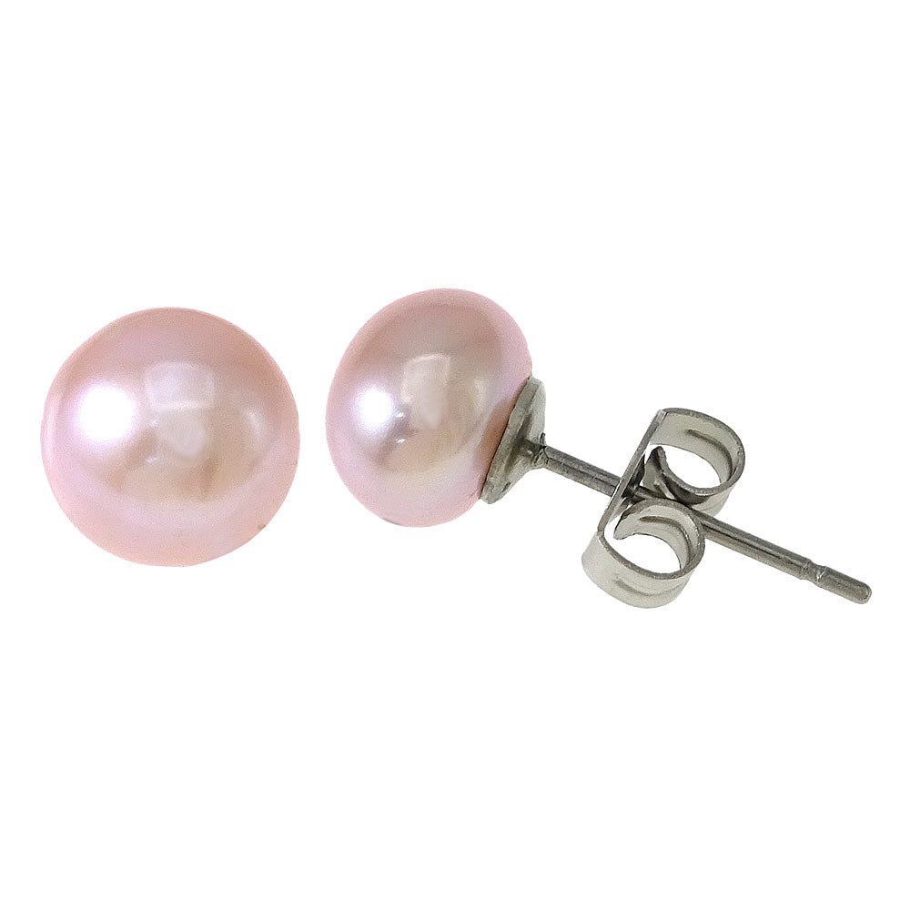 Zoetwater parel oorbellen met roze parel en edelstaal | Pearl Rose 8 mm