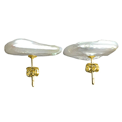 Zoetwater parel oorknoppen met witte vierkante parels en sterling zilver (925), zijkant | Pearl Square