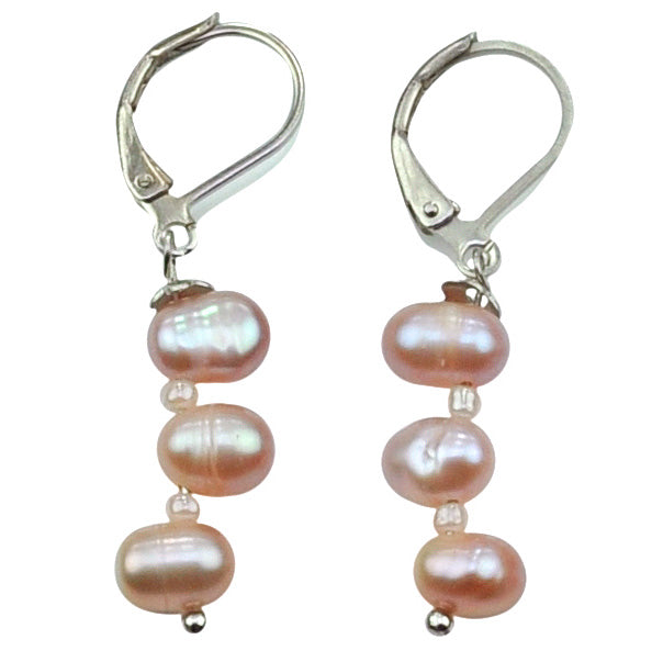 Roze zoetwater parel oorbellen met sterling zilveren oorbelhaakjes | Rozi