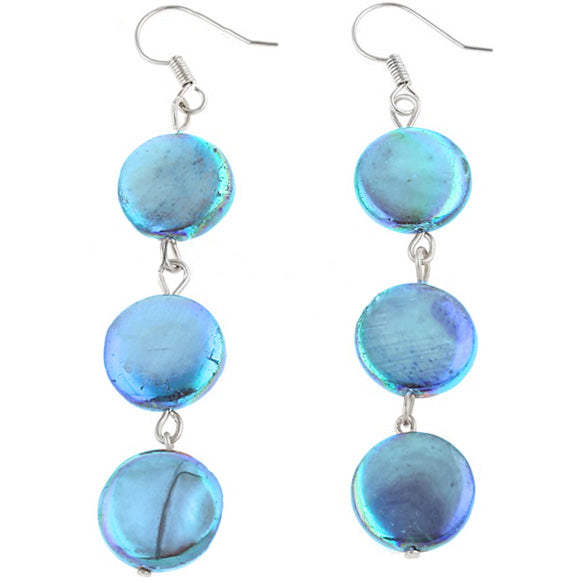 Lange zoetwater parel oorbellen met blauwe parels en sterling zilver | Sky Blue Coin Pearl