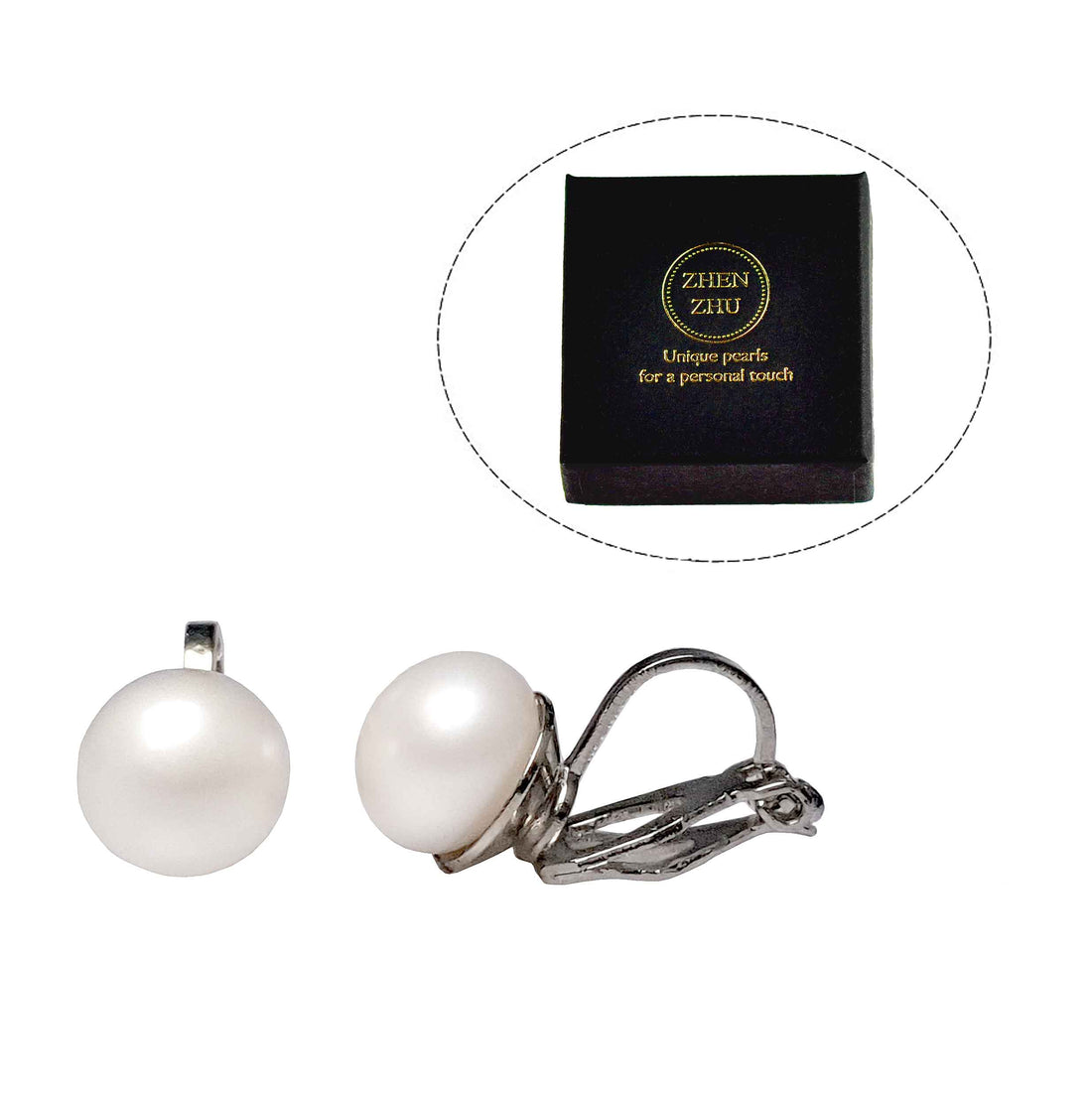 Mooie luxe cadeau set met witte parel clips oorbellen van echte zoetwaterparels | Cadeau set met zoetwater parel clips oorbellen Clip Pearl