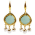 Witte zoetwater parel oorbellen met groene edelsteen amazoniet en goud edelstaal | Editha Green
