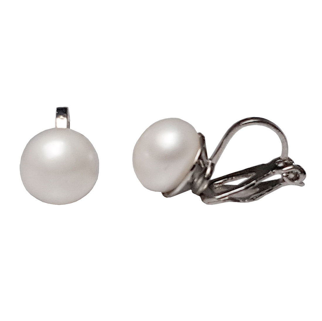 Witte zoetwater parel clip oorbellen voor en zijaanzicht | Cadeau set met zoetwater parel clips oorbellen Clip Pearl